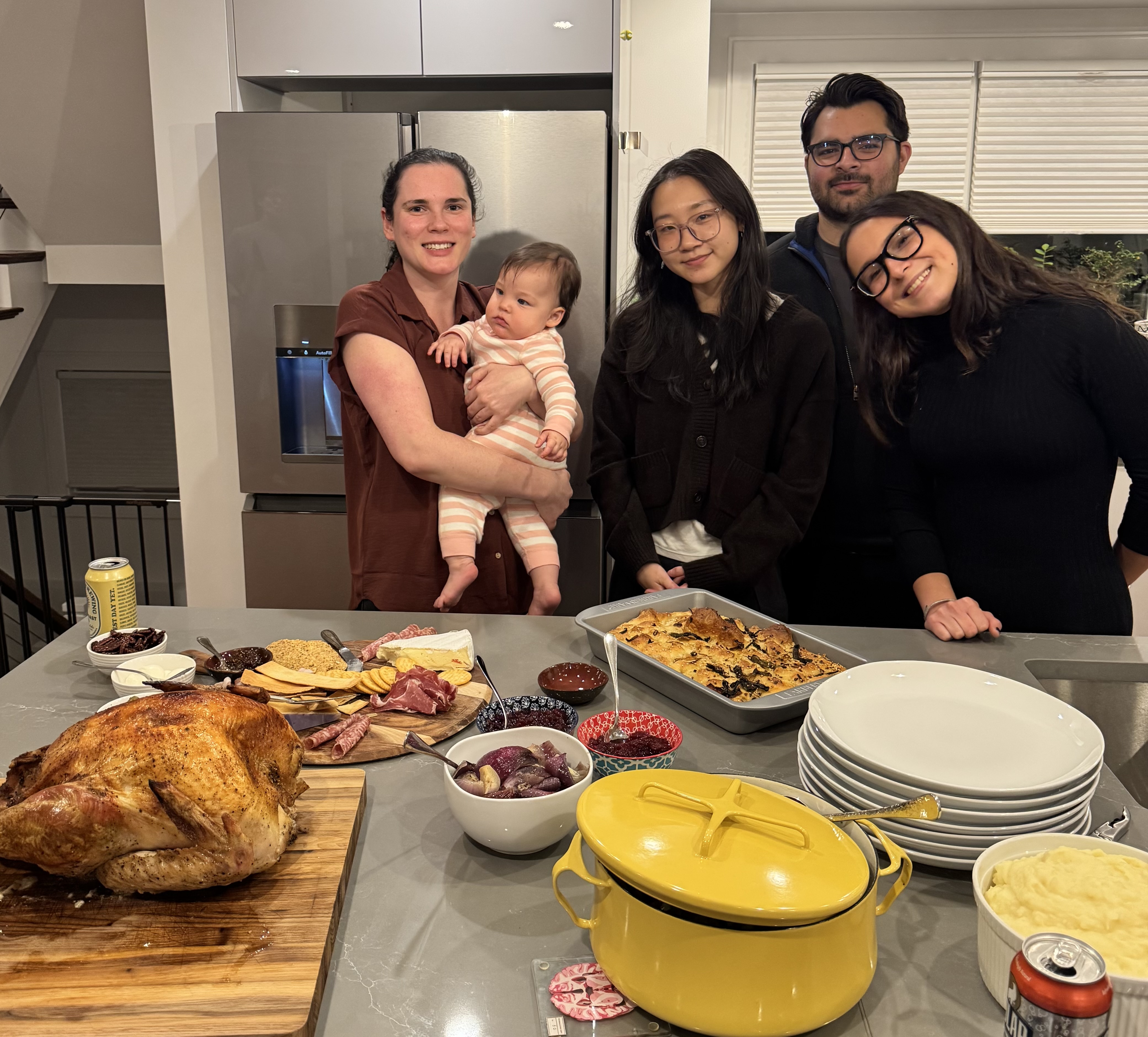 The lab in front of a large cooked turkey